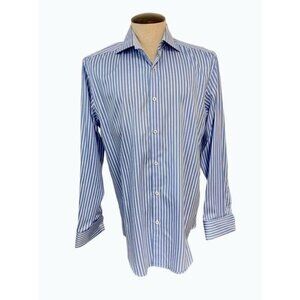Bugatchi Uomo Blue Stripe Dress Shirt 16.5